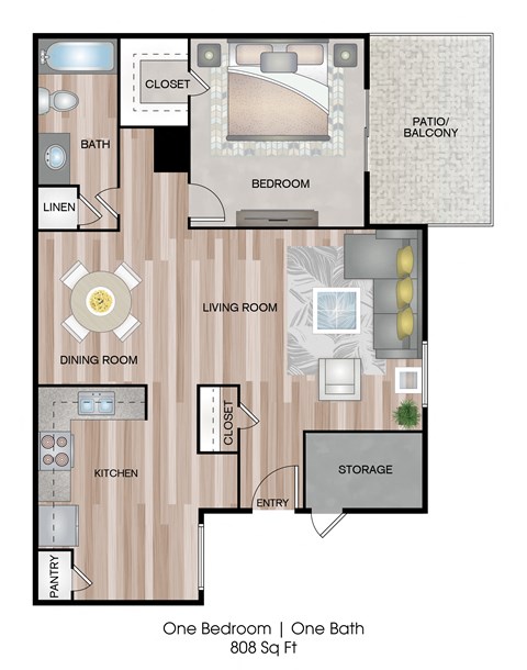 A1 floorplan, one bedroom one bathroom